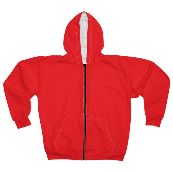 Red hoodie with a zipper on a white background