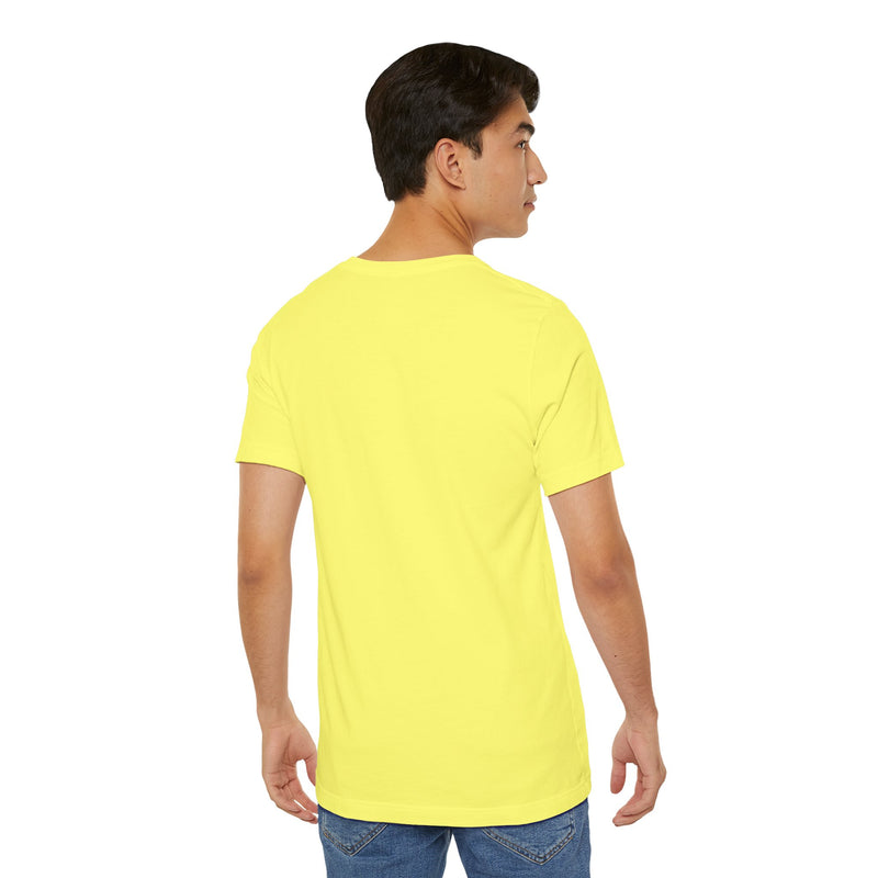Man wearing a yellow t-shirt on a white background